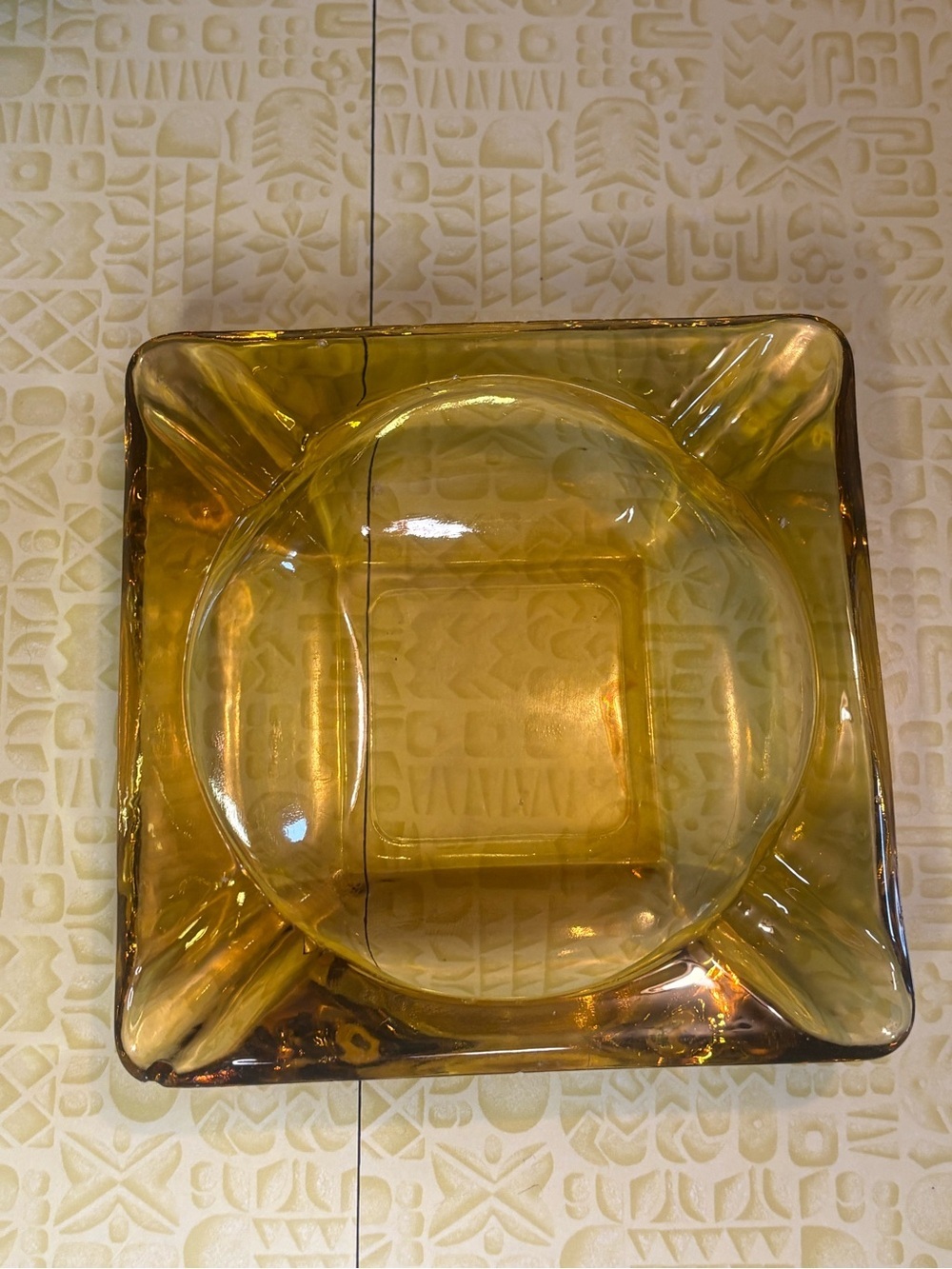 Vintage Amber Glass Square Ashtray
